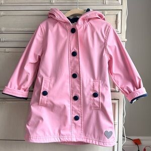 Hatley Girls Pink & Navy Button-Up Rain Jacket